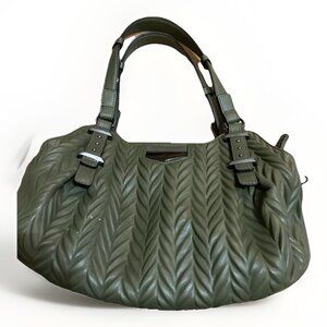 Simply Vera Wang Handbag Purse Satchel Bag Ruched Moss Green Feather